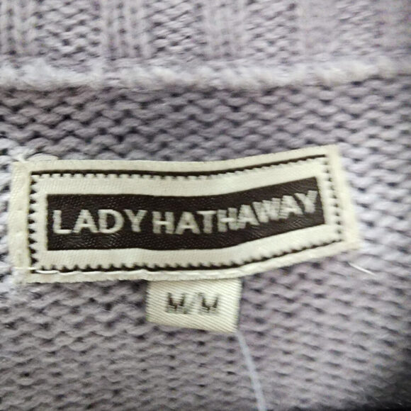 Lady Hathaway Grey Wool Fair Isle Knit Button Up Cardigan Size M - Picture 8 of 10